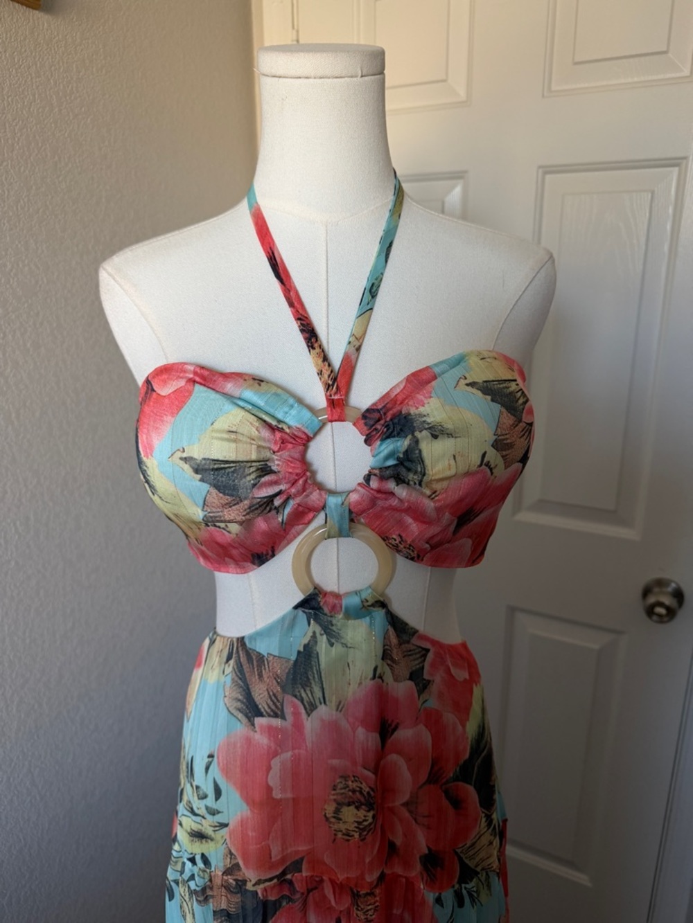 Blithe Los Angeles Coral & Aqua Tropical Maxi Dress - Picture 6 of 6